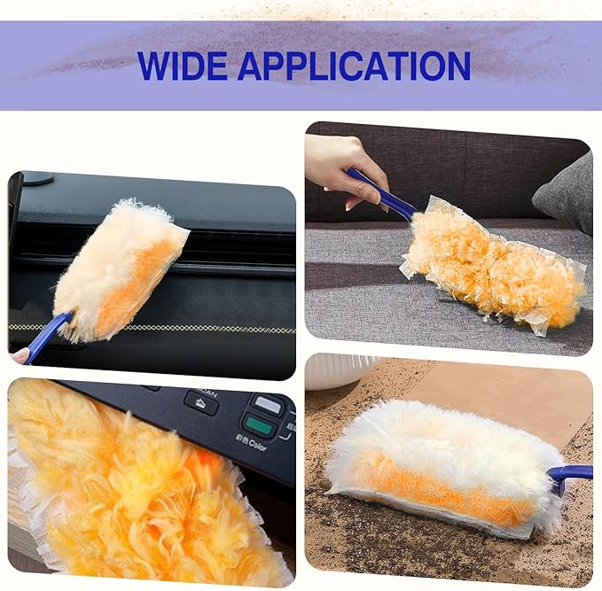 40 Count Duster Refills, Disposable Static Dust Removal Brush Replacement Head Compatible with Swiffer Duster Refills for Dusting Electronics Furniture Blinds Ceiling Fans, 1 Short Handle (Yellow)