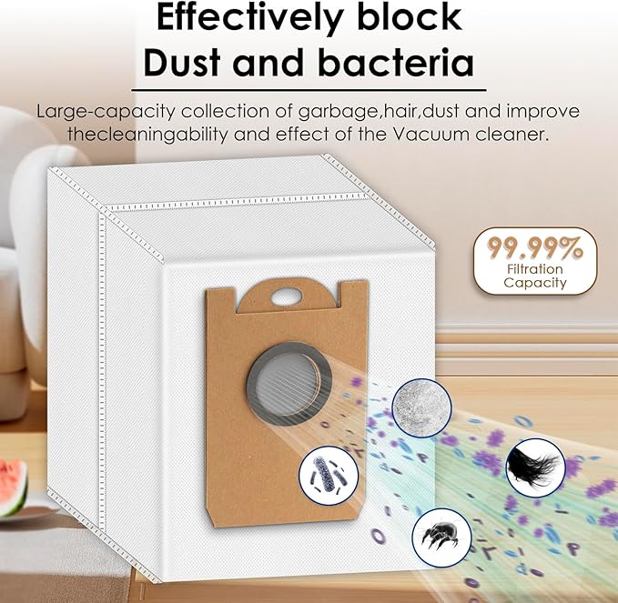 (15 Pack) T20+, T25+, T30+ Replacement Dust Bags for Airrobo T20+, T25+, T30+ Robot Vacuum, Accessories Kit, Large Capacity, Disposable Dust Bag, Filter Bags, Vacuum Parts Accessories Canister Bags