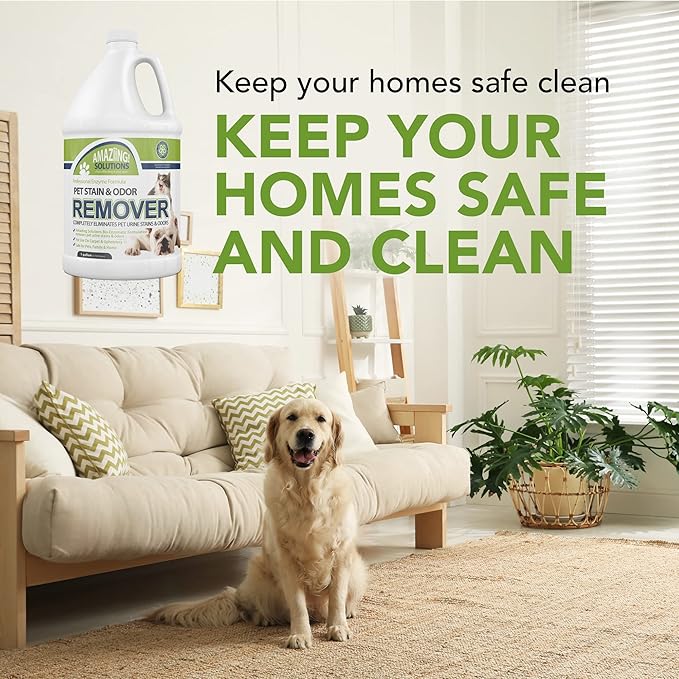 Amaziing Solutions Pet Stain and Odor Remover - Enzyme Cleaner, Pet Urine Odor Eliminator Refill - Floor & Carpet Cleaner, Pet Deodorizers For Home, Fabric Freshener W/Fresh, Clean Scent, 1 Gallon