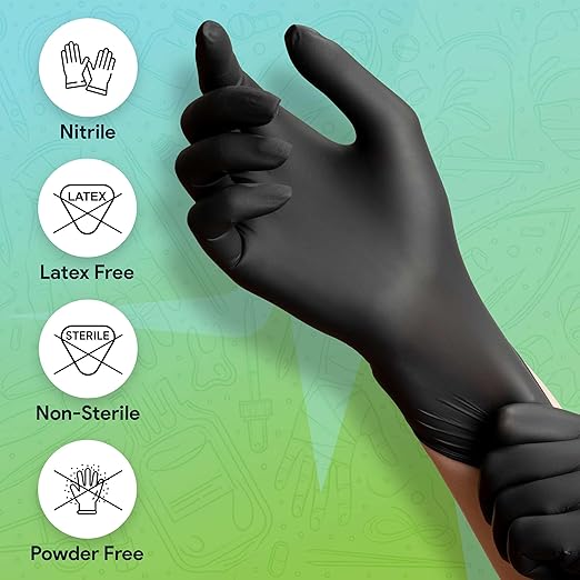 Black Large Nitrile Gloves Case of 1000 - Medical Grade - Latex-Free, Powder-Free - Disposable Nitrile Gloves - Medical Exam, Lab, and Industrial Use