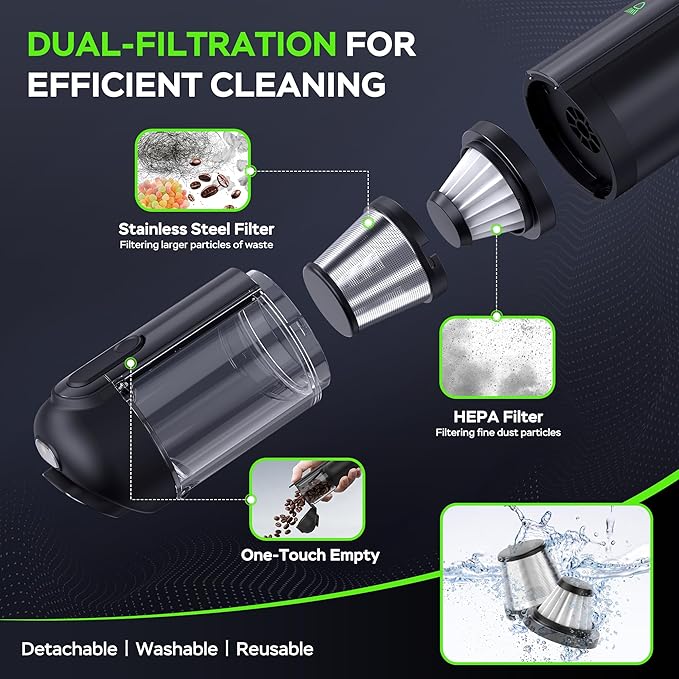Portable Car Vacuum Cordless, 18000Pa 4-in-1 Suction Power Mini Vacuum Cleaner, 120W Brushless Motor Handheld Vacuum Cordless Rechargeable, 7800mAh Battery, LED Light, Multi-Nozzle for Car, Home, Pet