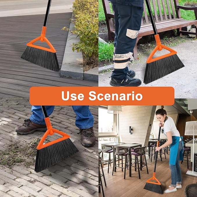 SZJYHQY Outdoor Indoor Broom, Brooms for Sweeeping Indoor, Heavy-Duty Kitchen Broom with Long Pole, Angle Broom Orange for Garages Restaurant Courtyard Office Slidewalk Lobby Sweep Dust