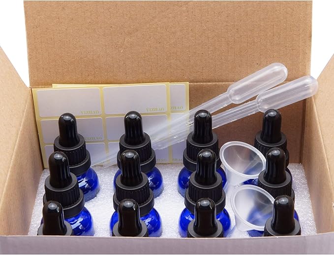 YIZHAO Amber Glass Dropper Bottle 2oz, Tincture Bottles with Glass Dropper, for Essential Oils, Aromatherapy, Cosmetic, Laboratory, Pharmacy, Liquids, Travel –12 Pcs