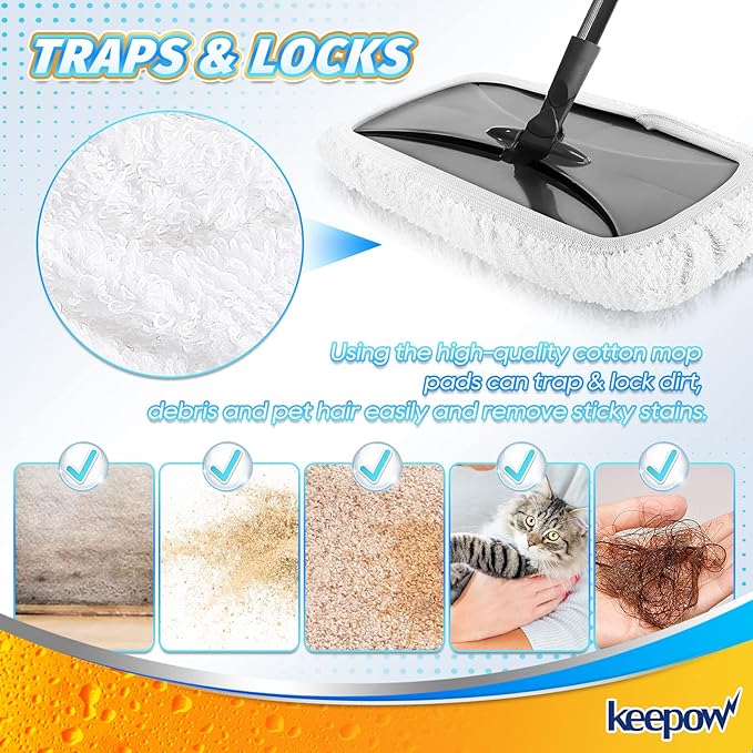 KEEPOW Reusable Mop Pads Compatible with O Cedar Hardwood Floor'N More Microfiber Mop, Mop Refill Heads Replacements for Wet and Dry Use, 15x8 Inch, 2 Pack