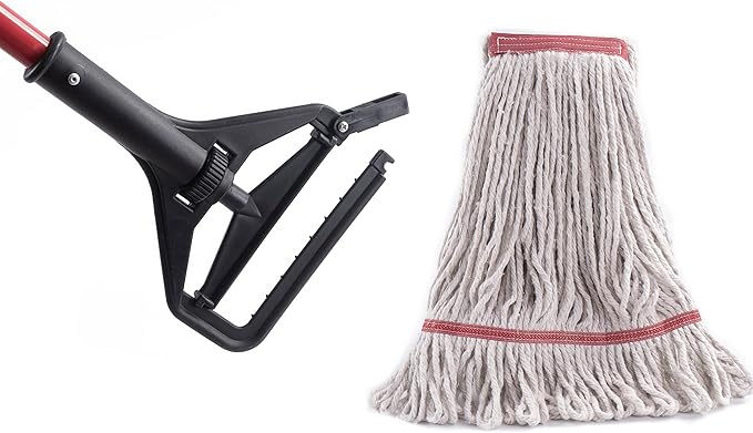 Matthew Cleaning Commercial Quick-Change Iron Mop Handle for Floor Cleaning Heavy Duty Mop Head Replacement Holder 60inch w/Plastic Gripper for Rags Side Gate Wet Mop Handles 6 Packs