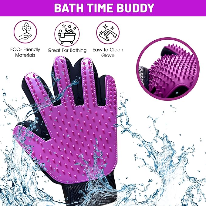 ZENELANEP Upgrade Pet Grooming Gloves, Grooming Gloves for Dogs, Cats, Rabbits & Horses with Long and Short Hair, Efficient Pets Hair Remover Mittens - 1 Pair (Purple)