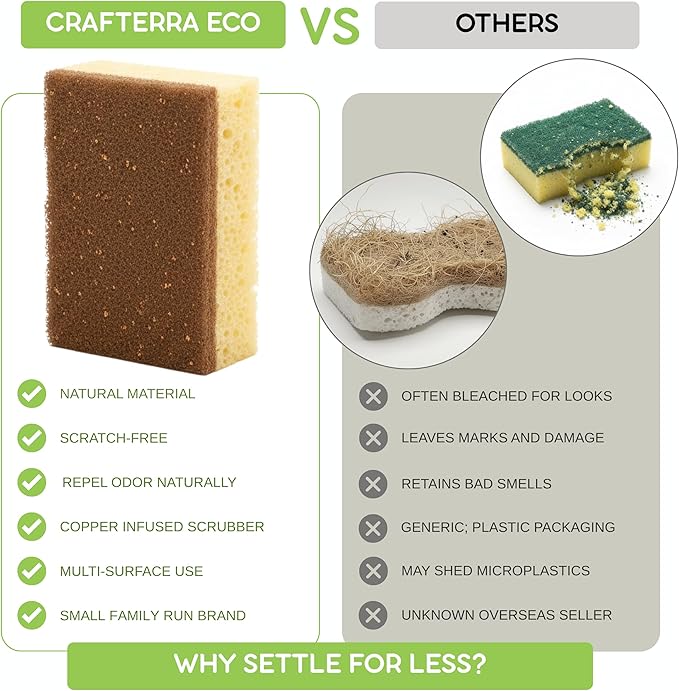 Natural Sponges for Dishes Washing Kitchen Cleaning Plant Based 15Pack Eco Sponges Cellulose Sisal Scrubber Non Scratch Scrub Pads for Dishes pots Bathroom.Less Odor Dish Scrubber House Necessities