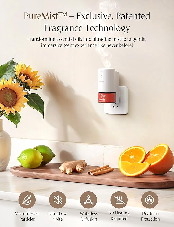 SF101S Smart Wi-Fi Waterless Ultrasonic Essential Oil Diffuser–100% Plant-Based,120-Day Natural Air Freshener & Aromatherapy scent Diffuser Covers 100㎡ for Home,Hotel-Peach Star Aura