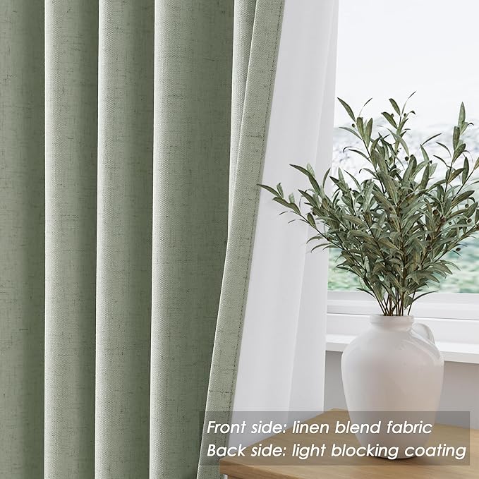 Full Black Out Mist Sage Window Curtains 84 Inches Long Back Tab Rod Pocket Cooling Noise Reducing Thermal Insulated 100% Blackout 2 Panels Set for Bedroom Neutral Rustic Curtains Drapes 52x84