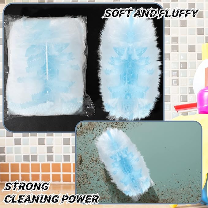Vesici 100 Pcs Duster Refills Compatible with Swiffer Dusters Bulk Disposable Replacement Thickened with 1 Handle Heavy Duty for Cleaning, Office (Blue)