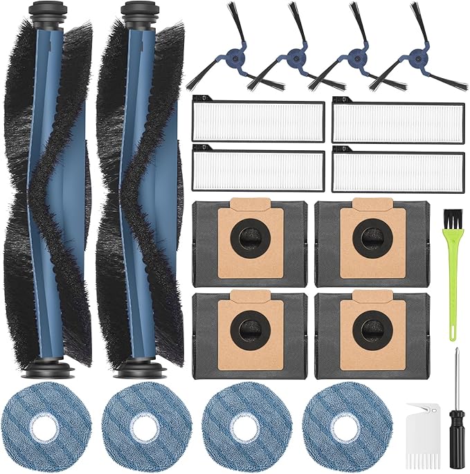 DrRobor 21-Pack X10 Pro Omni Replacement Accessories Kit Compatible with Eufy X10 Pro Omni Robot Vacuum Cleaner Includes Main Brushes, Filters, Dust Bags, Mop Pads, Side Brushes, Cleaning Tools