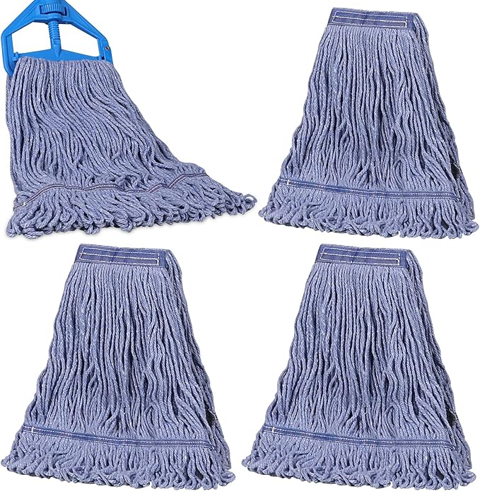 JERIA 4 Pack Heavy Duty Mop Head Replacements,String Mop Head for Commercial,Used for Home,Office and Kitchen,Washable,Reusable Mop