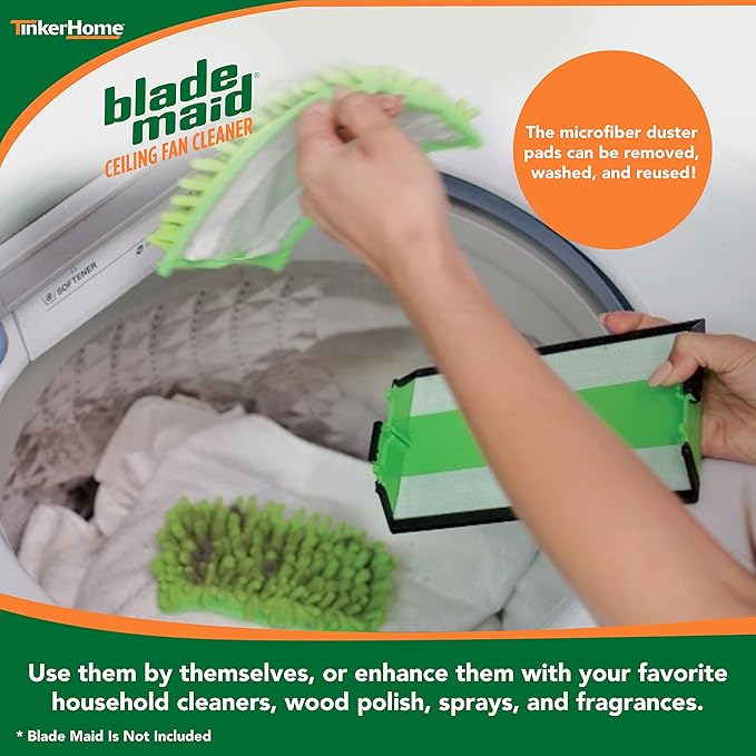 Blade Maid Ceiling Fan Cleaner - 1 Set of Blade Maid Reusable Microfiber Duster Replacement Pads- 2 Pads
