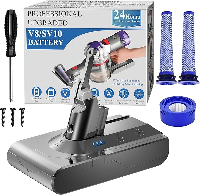 BOTKK Professional 21.6V Replacement for Dyson V8 Battery Replacement SV10 SV25, Compatible with Dyson V8 Animal Absolute Motorhead Fluffy Carbon Fiber Series Cordless Vacuum 215681