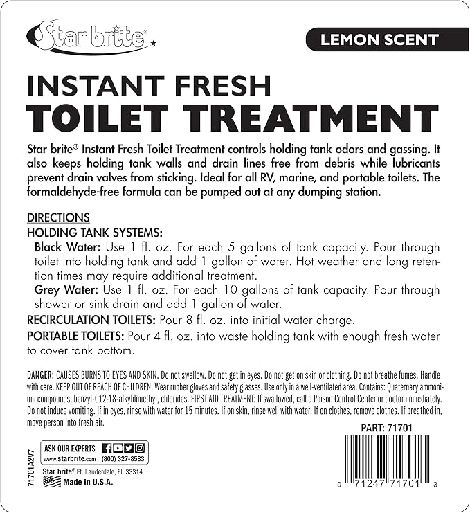 STAR BRITE Instant Fresh Toilet Treatment - Lemon Scent, Odor & Waste Control, 128oz (071701)