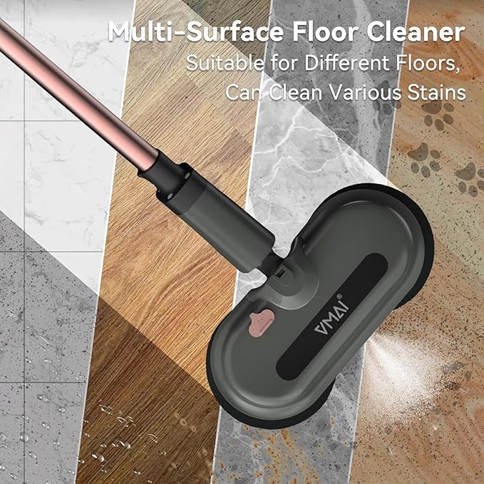 Cordless Electric Mop, Electric Floor Cleaner with Water Sprayer & LED Headlights, Up to 60 mins Lasting Time, Powerful Spin Mop with Extendable Tube, Self-Propelled, Floor Cleaning Solution Included