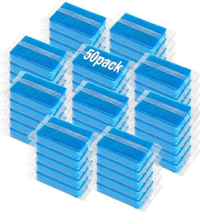 Ovveroche 50 Pcs Individually Wrapped Sponges, Uncompressed Non Scratch Scrouing Sponges for Household Cleaning Dishes Kitchen Airbnb Apartment Car Bike Blue