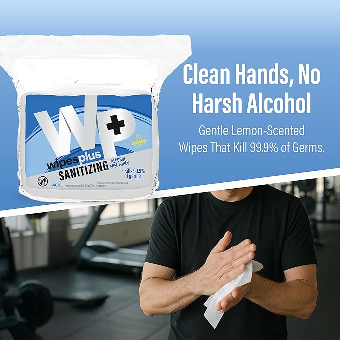 WIPESPLUS Hand Sanitizing Wipes Refill Bag Alcohol-Free Wipe for Restaurant and Retail, 1600 Count, (4 Packs of 400 Sheets)