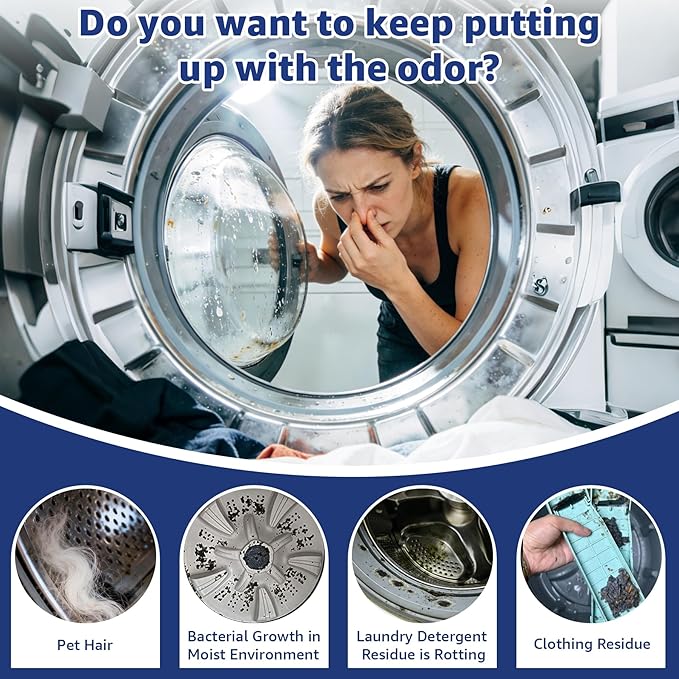 DKYM Washing Machine Cleaner Tablets for Pet Owners - Easily Removes Cat & Dog Hair, Urine, Odor,Residue,Front & Top Load Washer Machine Cleaner Deep Cleaning, Septic Safe, 24 Pack (12 Month Supply)