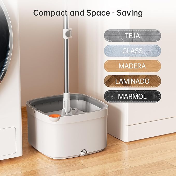 KZKR Spin Mop and Bucket Set with Self Separation Dirty and Clean Water System, Self Wringing 360° Rotating Square Mop Head for Home Floors Cleaning (1.0 Mop and Bucket Set (2 Pads))