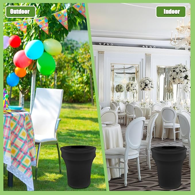 BTSKY 6 Pcs Black Round Trash Can Cover 32 Gallon Stretch Spandex Trash Can Covers Outdoor Decorative Trash Bin Covers for Outside Wedding Parties Commercial Fundraiser Decor