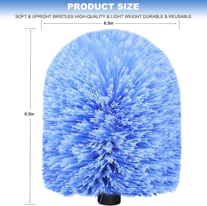 2 Pack Big Cobweb Duster Head Twist-On Spider Web Fuster for Outdoor & Indoor Web Cleaning // Fits Standard 3/4 Inch Threaded Poles // Cobweb Duster Brush Head Only - Bule