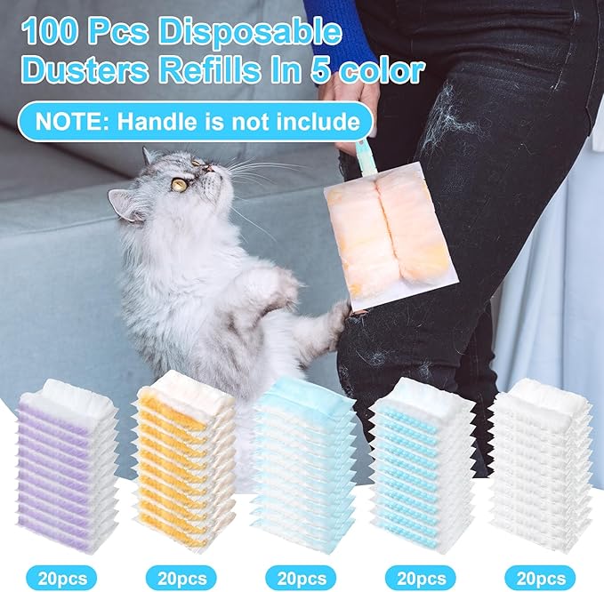 Mimorou 100 Pcs Disposable Dusters Refills Bulk Heavy Duty 180° Multi Surface Replacement Dusters for Cleaning Ceiling Fan with Microfibers Unscented (Fresh Colors)