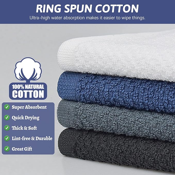 Nialnant Cotton Terry Kitchen Towels,12 x 12 Inches Dish Cloths Set of 8,Super Soft and Absorbent Dish Rags for Cleaning - Navy Blue Plaid