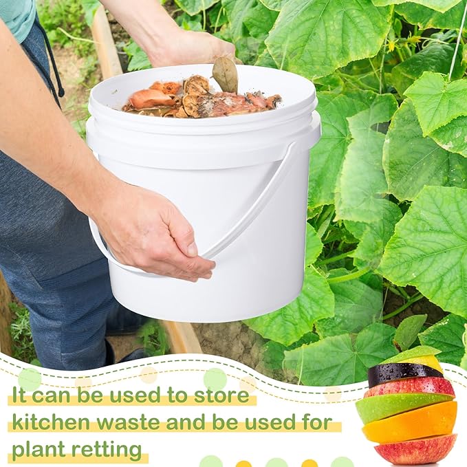 Leinuosen 16 Pcs 1 Gallon White Plastic Bucket with Handle and Lid Reliable Heavy Duty Barrel Pail Container Food Safe Bucket for Multipurpose Storage Paint Art Crafts Projects