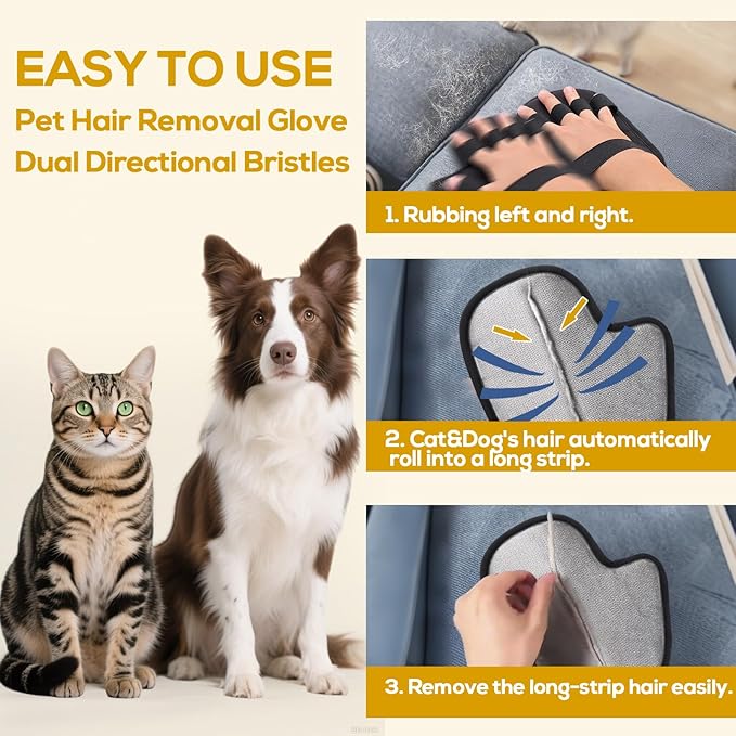 BABORUI Pet Hair Removal Glove - 2 Packs Newly Upgraded Five Finger Magic Brush Pet Hair for Cats & Dogs, Pet Hair Remover Tool for Furniture, Car, Couch, Carpet, Clothes