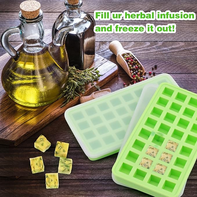 AIERSA Silicone Molds for Herb-Infused Oil Cubes, 3Pcs 32 Cavity Mini Candy Gummy Tray, 5/8x5/8x5/8in Square Chocolate Molds with Lids & 2 Droppers DIY Homemade Herbal Blocks, Jello, Pralines Caramels