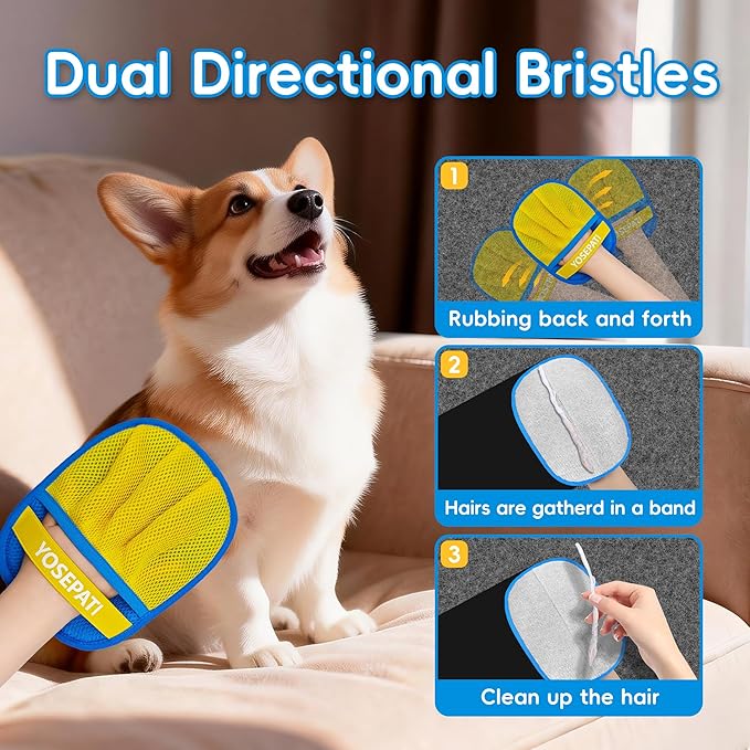 YOSEPATI Pet Hair Removal Glove, Five-Finger Magic Brush Electrostatic Mitt, Pet Hair Remover Tool for Dog & Cat, Reusable Pet Hair Gloves Pet Grooming Needs, Fur Remover for Couch, Clothing & Carpet