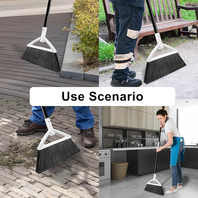 Szjyhqy Outdoor Indoor Broom, Brooms for Sweeeping Indoor, Heavy-Duty Kitchen Broom with Long Pole, Angle Broom White for Garages Restaurant Courtyard Office Slidewalk Lobby Sweep Dust