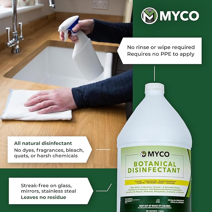 Myco Botanical Disinfectant Cleaner – Natural Plant-Based Ready-to-Use EPA-Registered Disinfectant Spray for Mold, Mildew, Germs, Bacteria & Viruses – Safe for Home & Commercial Use, 4 Gallon
