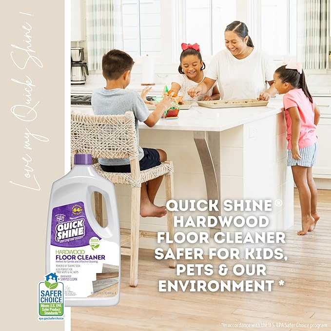 Quick Shine Hardwood Floor Cleaner 64oz | Use in Spray & Vac Mops | Removes Dirt & Scuff Marks | Ready-to-Use, Streak Free, No Rinse | Safer Choice Cleaner |Perfect for Gentle and Effective Cleaning