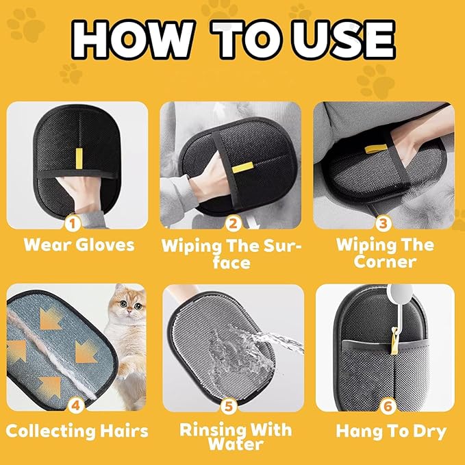 RWSEFK Pet Hair Removal Glove for Cats & Dogs, Efficient Grooming Gloves for Pet Hair, Cat Grooming Gloves for Hair Removal，Reusable Cat & Dog Hair Remover for Couch, Furniture, Carpet, Curtain(2Pcs)