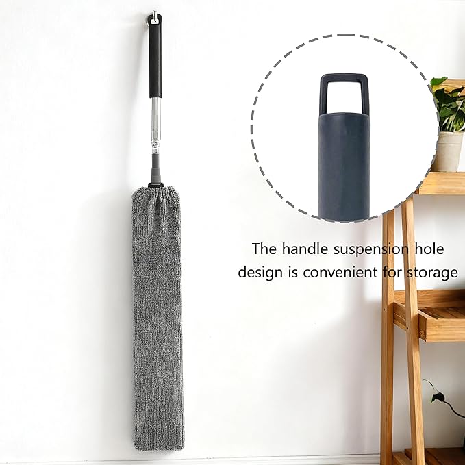 Yuibthr Retractable Gap Dust Cleaner Under Appliance Cleaning Tool with 5 Microfiber Dusting Cloths - Extendable Long Handle Flat Duster for Under Refrigerator Couch Bed Furniture