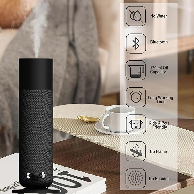 Smart Scent Air Machine for Home - Cold Technology Waterless Essential Oil Diffuser with Roy Tranquility Oil Set, Covers Up to 2000 Sq.Ft, Quiet Aromatherapy Machine for Hotel, Spa (Black)