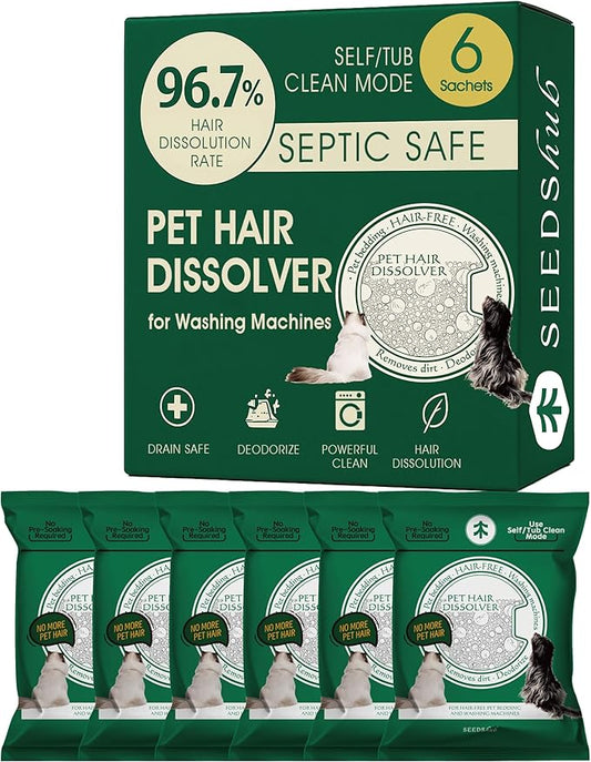 Pet Hair Dissolver for Washing Machine - Dog & Cat Hair Remover, 96.7% Hair Dissolution, Stain/Hair Remover for Laundry, Up to 6 Months of Use, HE/Top/Front-Load Compatible, Septic Safe