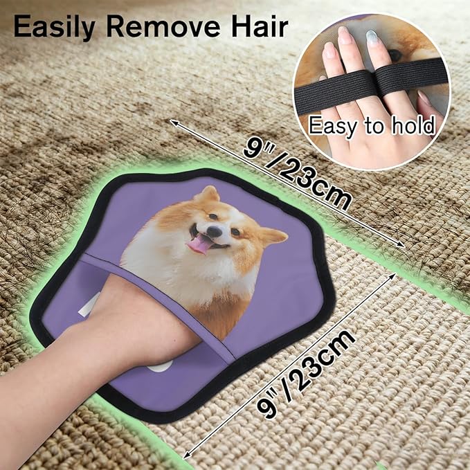 XIOBODR Personalized Pet Hair Remover Glove for Dogs & Cats - Custom Photo & Name Magic Brush for Dog Cat Hair Removal, Reusable Electrostatic Pet Hair Gloves for Furniture Carpet Couch, Photo Purple