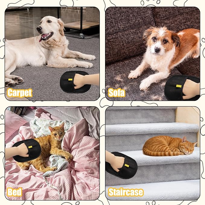 LLMSIX 2PCS Pet Hair Removal Glove for Cats Dogs Pet Hair Grooming Glove Reusable Pet Hair Removal Tool for Sofas Carpet Furniture Car Seat Bedding