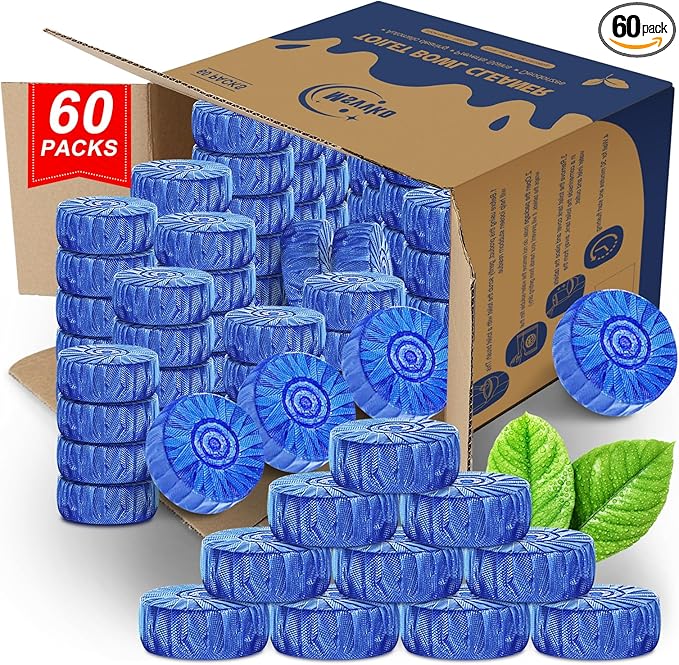 Msvvko Automatic Toilet Bowl Cleaner Tablets Blue Gel Toilet Tank Cleaners, Septic-Safe Hard Water Ring Stain Remover, Prevent Stain Build Up Bathroom Cleaning & Deodorizer - 60 Tabs