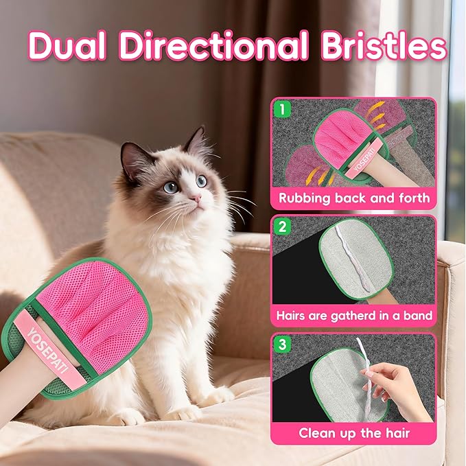 YOSEPATI Thickened Ectrostatic Pet Hair Removal Glove for Cat & Dog, Upgraded Five-Finger Reusable Magic Brush Pet Hair Remover Tool for Couch, Clothing, Carpet & Car Seat, Cat Grooming Gloves