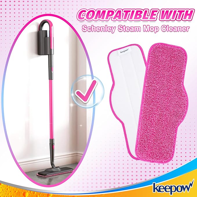 KEEPOW Microfiber Steam Mop Pads Compatible with Schenley Steam Mop Cleaner, Washable and Reusable Replacement Mop Pads Accessories Fit for Steam Mop SLFCSM064 & SLFCSM063 （4 Pack）