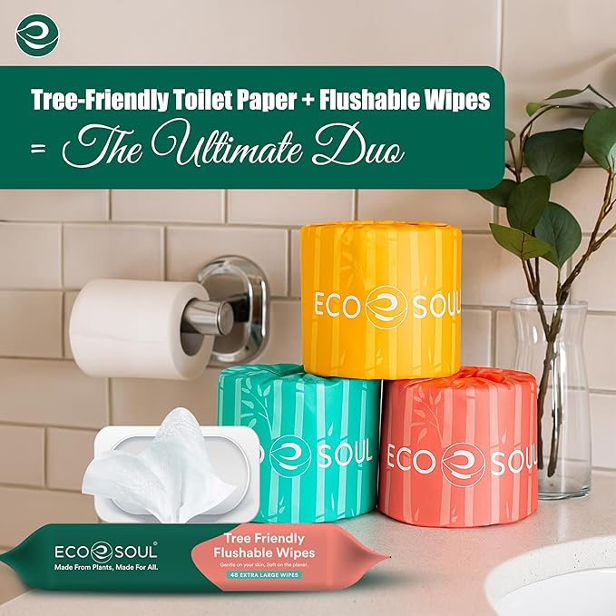 Eco Soul Premium Bamboo Toilet Paper 3 Ply | 36 Mega Rolls | 300 Sheets Each | FSC Certified Hypoallergenic, Textured & Skin-Friendly Septic-Safe Soft Bathroom Tissue Eco-Friendly Chemical & Dye Free