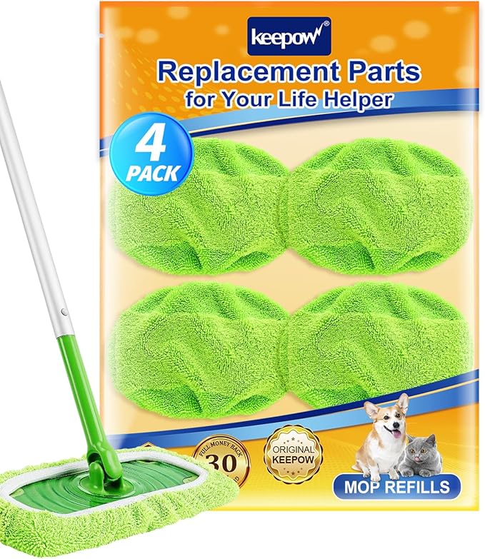 KEEPOW Reusable Dry Sweeping Cloths Microfiber Wet Mop Pads Compatible with Swiffer Sweeper Mop Replacement Sweeping Mopping pad Refills for Hardwood Surface Floor Cleaning (4PCS)