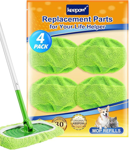 KEEPOW Reusable Dry Sweeping Cloths Microfiber Wet Mop Pads Compatible with Swiffer Sweeper Mop Replacement Sweeping Mopping pad Refills for Hardwood Surface Floor Cleaning (4PCS)