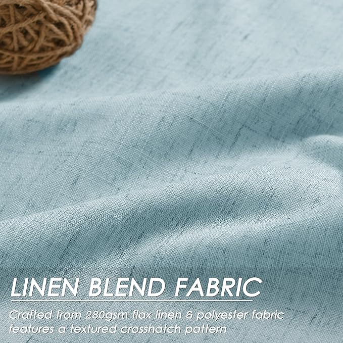 Blackout Light Blue Linen Curtains 96 Inches Long Back Tab Heat Reflective Full Light Block Out Curtain 2 Panels for Bedroom Window Textured Long Draperies with Liner Floor to Ceiling Length 52x96