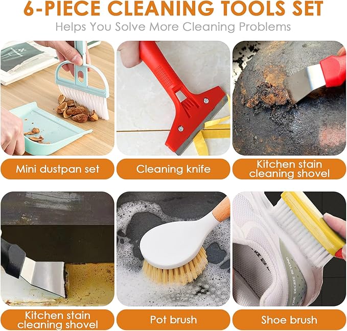 Broom and Dustpan Set with Long Handle – Upright Standing Broom Combo with Self-Cleaning Teeth & Windproof Dustpan, Floor Sweeper for Home, Kitchen, Pet Hair, Indoor Outdoor Use