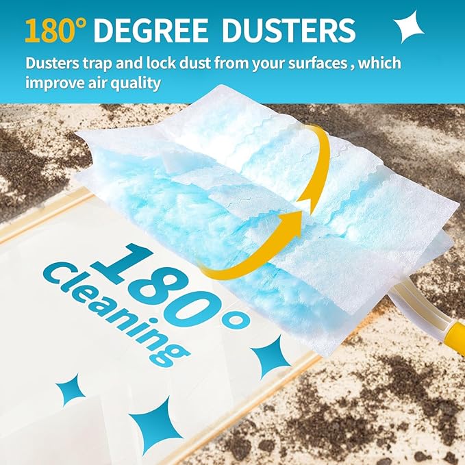 60 Count Microfibre Feather Duster Refills Compatible with Swiffer Dusters, Disposable Static Dust Removal Refills, Multi-Surface Duster with 1 Pcs Short Handle(Unscented, Pack of 1)